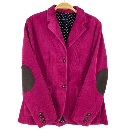 Lands' End‎ Corduroy Blazer Jacket Women S 6-8 Fuchsia Western Elbow Patch NWOT - Picture 1 of 12